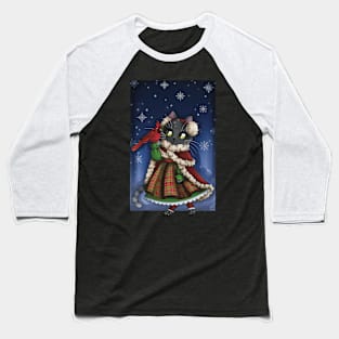 Winter Kitten and Cardinal Baseball T-Shirt